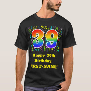 Camiseta 39.o aniversário: Símbolos Musicais Coloridos, R