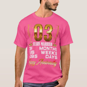 Camiseta 3 Anos Casados Engraçado 3.º Aniversário de Casame