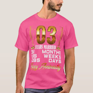 Camiseta 3 Anos Casados Engraçado 3.º Aniversário de Casame