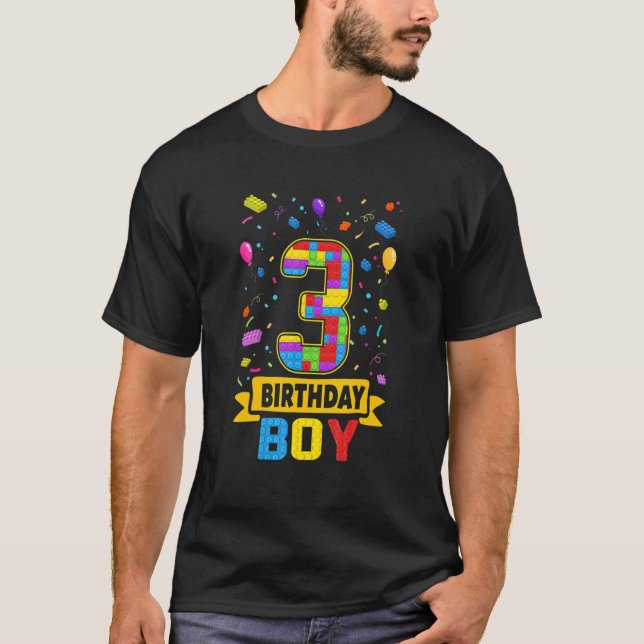 Camiseta 3 Anos De Idade Edifícios Blocos aniversário de 3  (Frente)