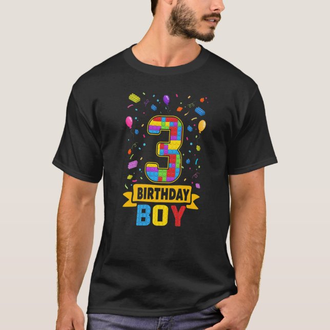 Camiseta 3 Anos De Idade Edifícios Blocos aniversário de 3  (Frente)