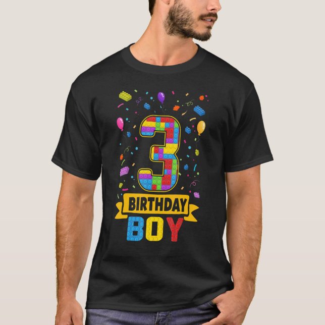 Camiseta 3 Anos De Idade Edifícios Blocos aniversário de 3  (Frente)