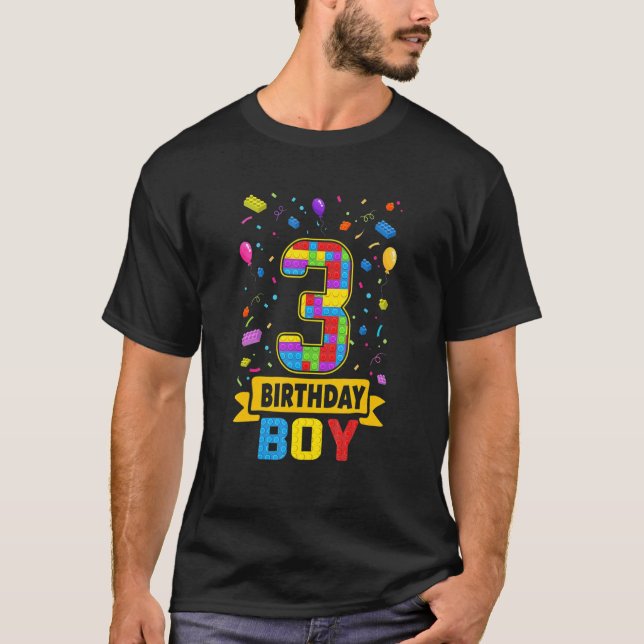 Camiseta 3 Anos De Idade Edifícios Blocos aniversário de 3  (Frente)