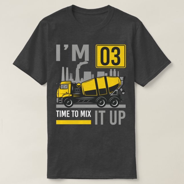 Camiseta 3 anos de idade Hora de Misturá-la Concreta Mixer  (Frente do Design)