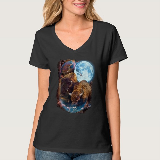 Camiseta 3 Bisão de Búfalo de Lua Animal Bisão (Frente)