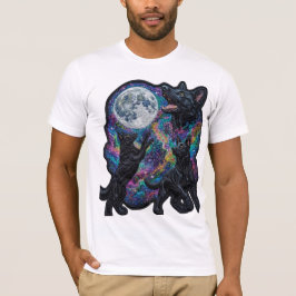 Camiseta 3 Cachorro Preto Lua Bordado Estético Gráfico T-Sh