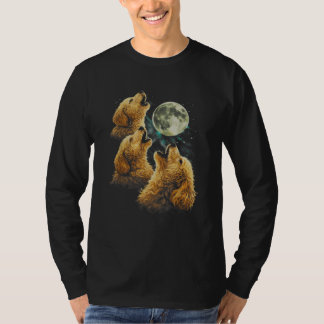 Camiseta 3 Cães Golden Doodle Uivando para a Lua Cachorros