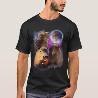 Camiseta 3 Capybara Moon Capybara Encheu Animais Para Homen