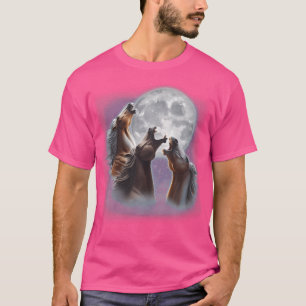 Camiseta 3 Cavalos Que Ocultam Na Lua Engraçada, Cavalo Lov