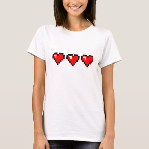 Camiseta 3 corações vermelhos do pixel