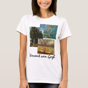 Camiseta 3 diferentes árvores de Van Gogh com flores Arte F
