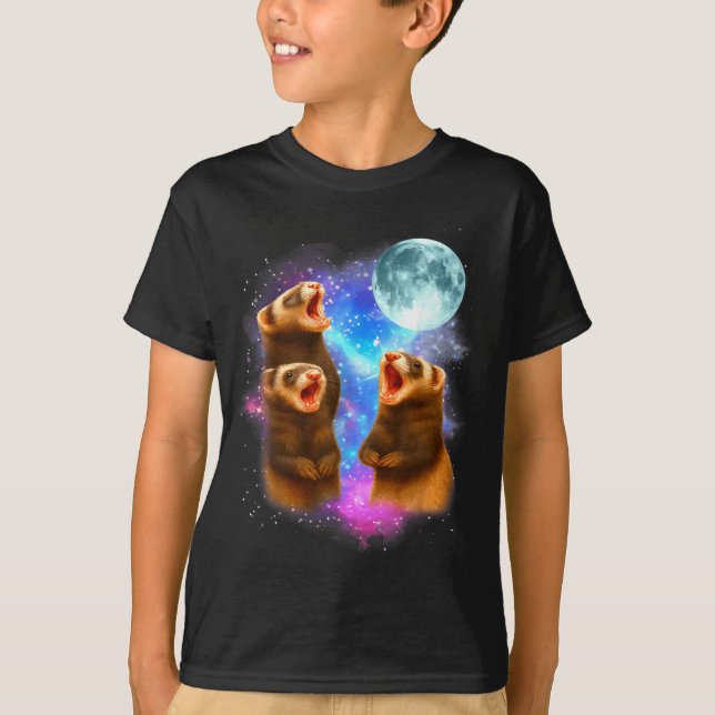 Camiseta 3 Ferret Moon Howling Ferrets Funny For Men, Women (Frente)