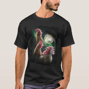 Camiseta 3 Galinhas Lua Lobo Galinhas Uivando Lobos 