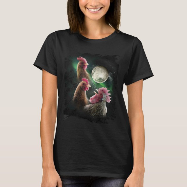 Camiseta 3 Galinhas Lua Lobo Galinhas Uivando Lobos  (Frente)