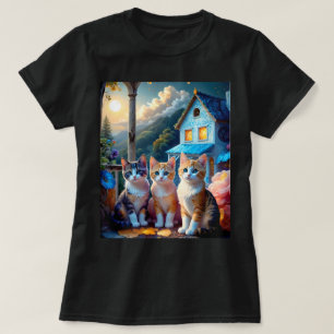 Camiseta 3 Gatinhos Adoráveis Projetados por Artista
