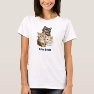 Camiseta 3 gatinhos aquosos sentados ao lado um do outro,