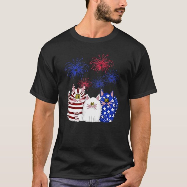 Camiseta 3 Gatos Gatinho Firework American Flag (Frente)