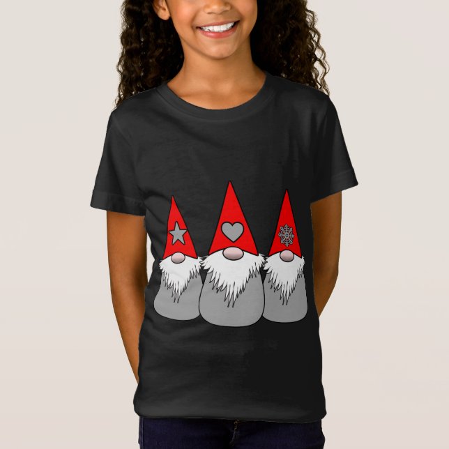 Camiseta 3 Gnomos Nórdicos Natal Cinza Vermelha Inverno Hat (Frente)