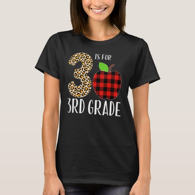 Camiseta 3 Is For 3rd Grade Teacher Leopard Buffalo Plaid S (Frente)
