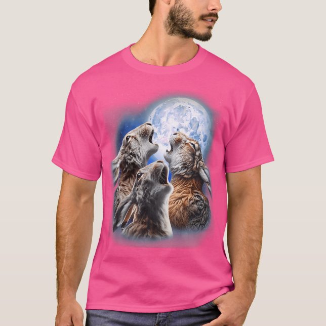 Camiseta 3 Lebres Uivando Para A Lua Lebre Coelho Coelhinho (Frente)