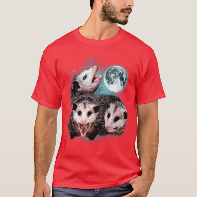 Camiseta 3 Lua de Gambá Gambá Uivando Cabeça Engraçado Para (Frente)