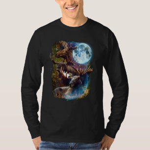 Camiseta 3 Lua Moose Vez Elk Animal Graphic