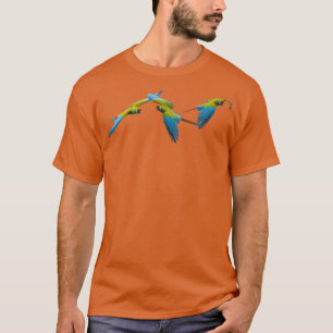 Camiseta 3 Macaw verde azul-voador e papagaio-de-arara amar