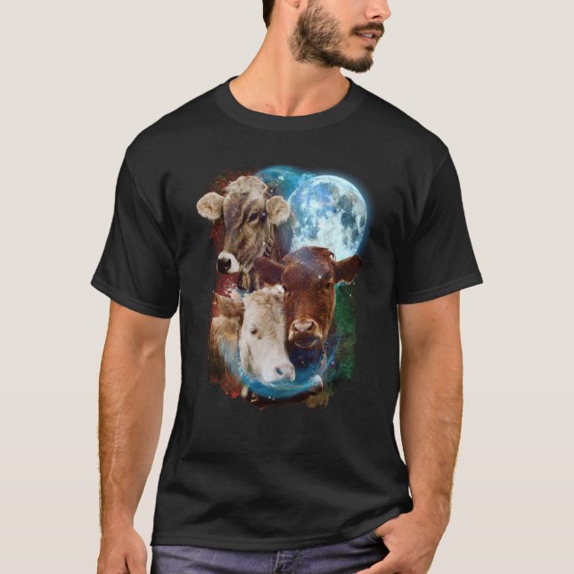 Camiseta 3 Moon Cow Livestock Cattle Animal (Frente)