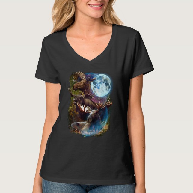 Camiseta 3 Moon Moose Deer Elk Animal Graphic (Frente)