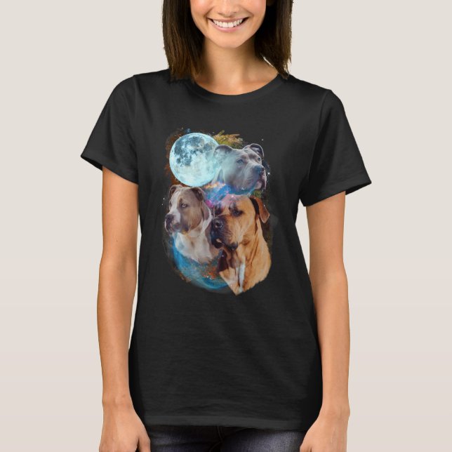 Camiseta 3 Moon Pitbull Dog  Canine Puppy Graphic Pet Humor (Frente)