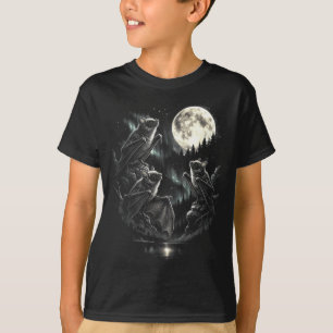 Camiseta 3 morcegos uivando para a lua vintage engraçado 80