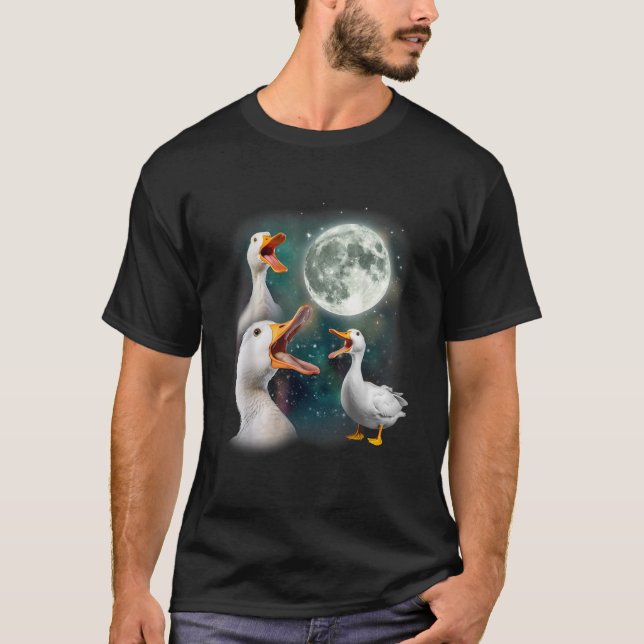 Camiseta 3 Patos Gato Na Lua | Curioso Pequim Maldito (Frente)