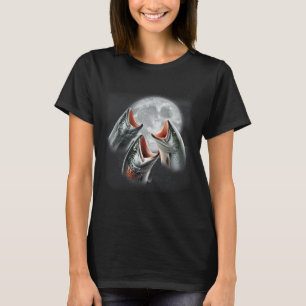 Camiseta 3 Peixes De Salmão Que Uivam Na Lua Engraçados Com