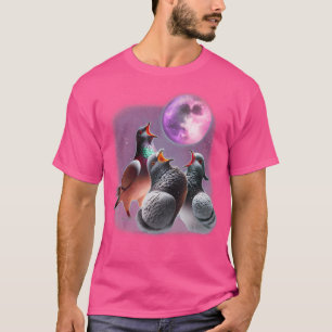 Camiseta 3 Pombos Uivando Para A Lua Pombos Engraçados Aman