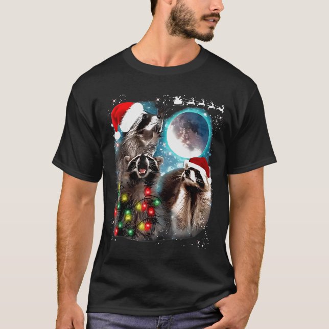Camiseta 3 Racoon Moon Howling Raccoon Christmas Santa Raco (Frente)