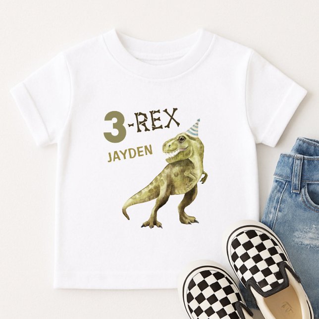 Camiseta 3-Rex Adorável Dinossauro Três Rex Nome da Festa d (Criador carregado)