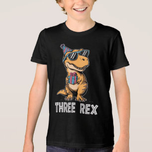 Camiseta 3 Rex Dinossaur aniversário de 3 anos Garota Três