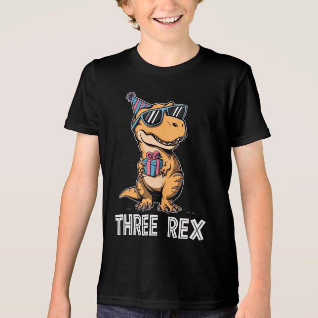 Camiseta 3 Rex Dinossaur aniversário de 3 anos Garota Três  (Frente)
