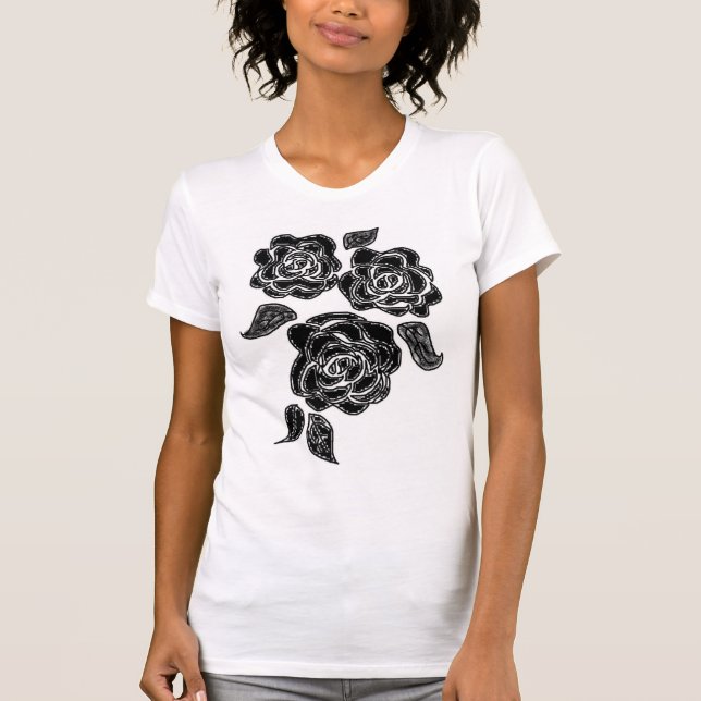 Camiseta 3 rosas pretos (Frente)