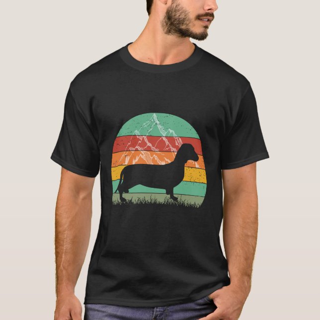 Camiseta 3 Silhueta Vintage Retro de Dachshund (Frente)