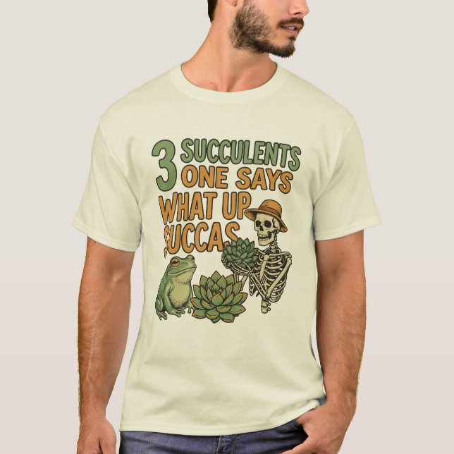 Camiseta 3 Suculentas Um Diz Piada Jardim Sapo Retro (Frente)