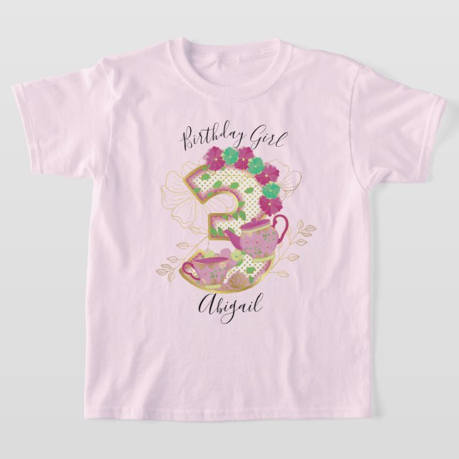 Camiseta 3 Tea Party Birthday Girl | Floral (Postura )