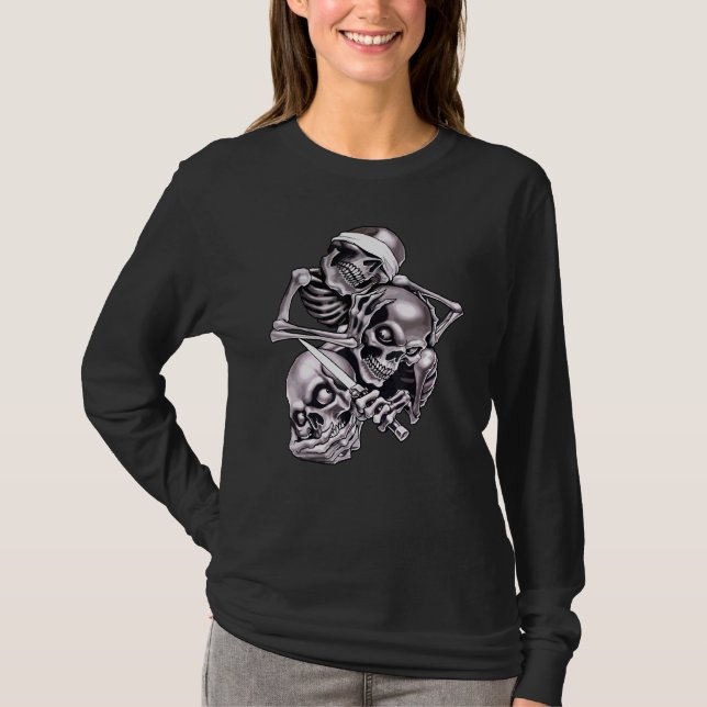 Camiseta 3 Três Skeleton Skeleton Horror Halloween Assustad (Frente)