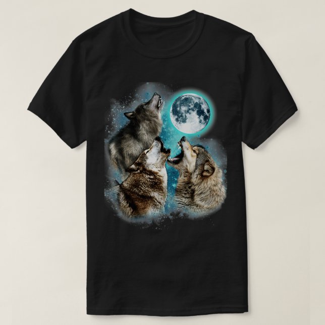 Camiseta 3 Wolf Moon Howling Wolf Head Engraçado Lobos Para (Frente do Design)