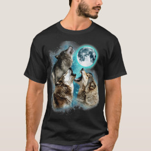 Camiseta 3 Wolf Moon Howling Wolf Head Engraçado Lobos Para