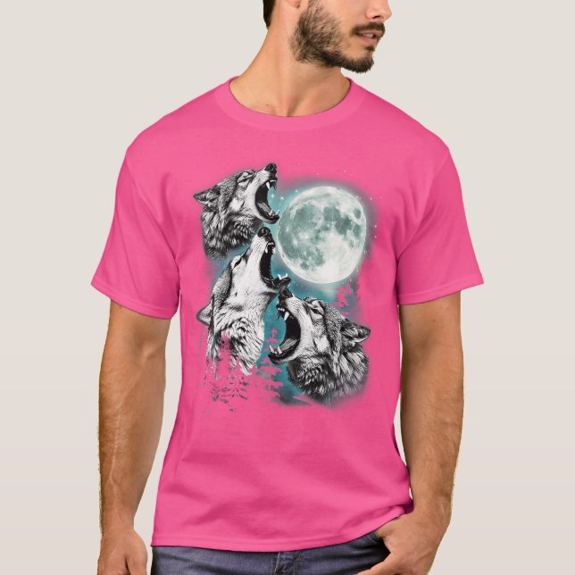 Camiseta 3 Wolf Moon Howling Wolf Head Lobos Engraçados (Frente)