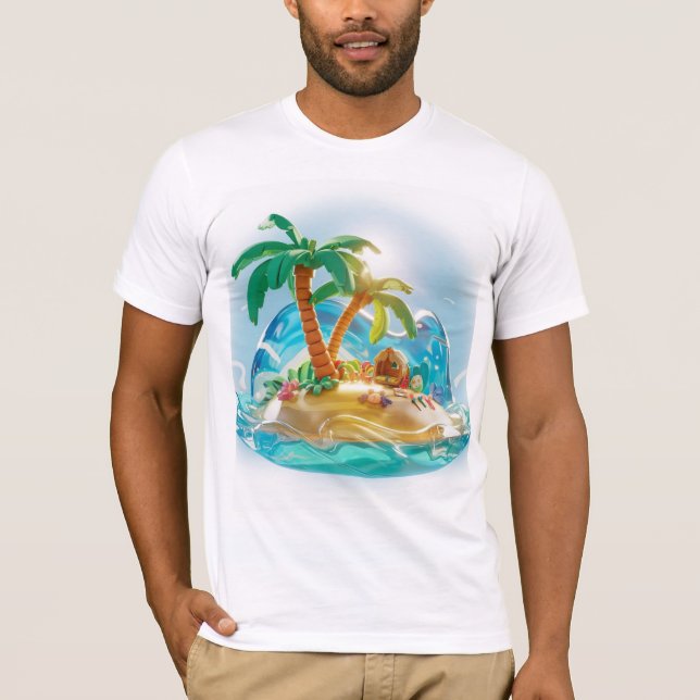 Camiseta 3D Composição de uma Ilha Tropical no Verão (Frente)