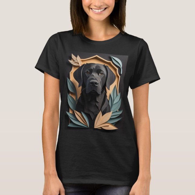 Camiseta 3D Papel Arte Preta Labrador Design (Frente)