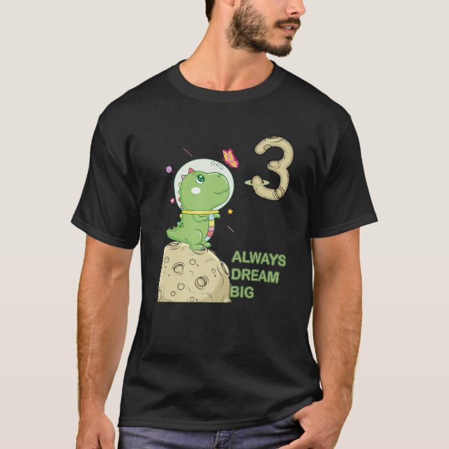 Camiseta 3Rd Birthday, Three Years Old, Astronaut T Rex Din (Frente)
