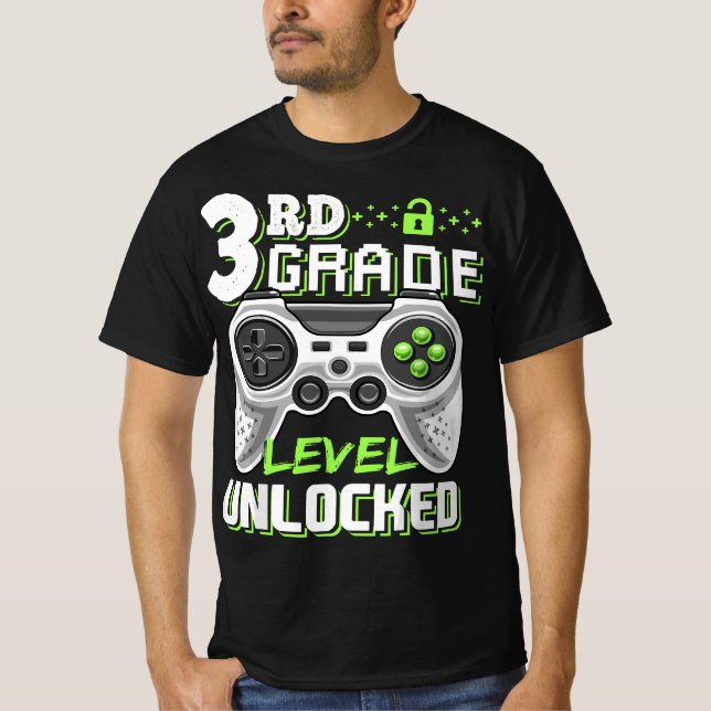 Camiseta 3rd Grade Level Unlocked Video Game Back to School (Frente)